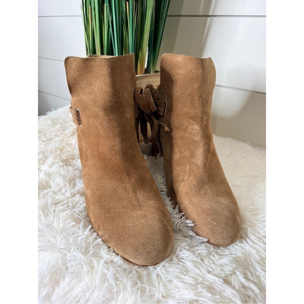 Rag & Bone Dalia II Suede Studded Tassel Tie Chunky Heel Bootie Camel Size 39 - Picture 5 of 10